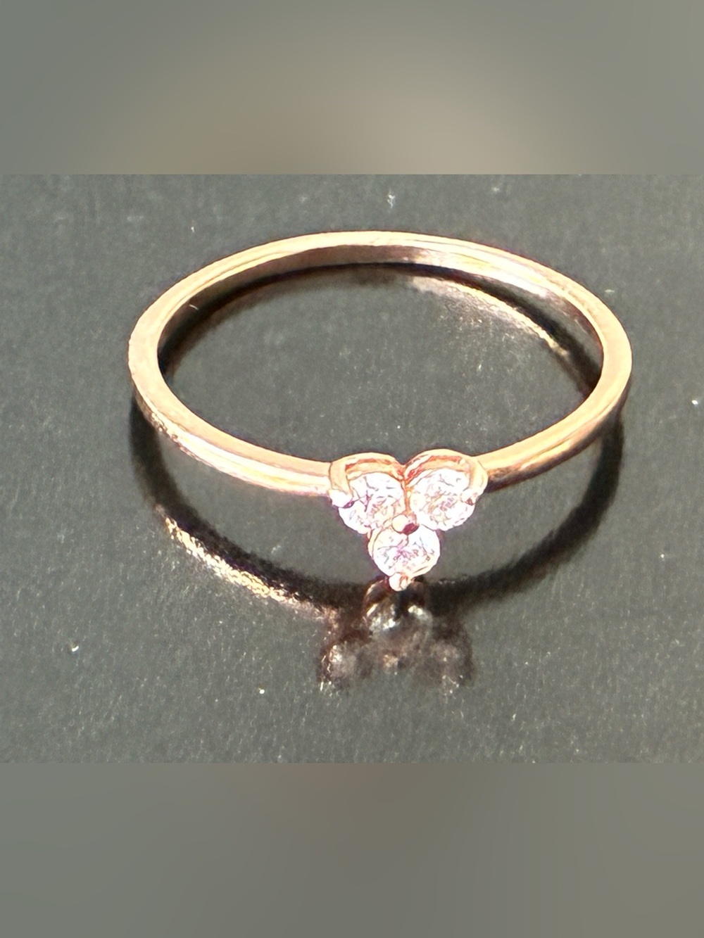 925 Sterling Silver Delicate Rose Gold Trio-Cluster Ring Sz 8